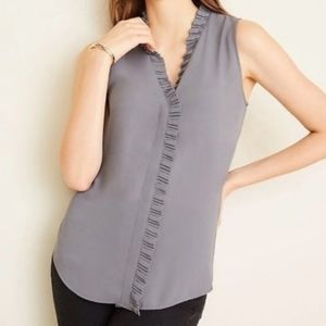 NWT Ann Taylor Pleated Ruffle V-Neck Top